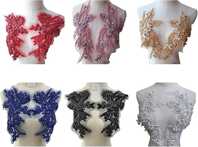 بقع تطبيق الراين الأحمر لتزيين طوق فستان السهرة والخياطة في تصميم الأزياء - Image 5